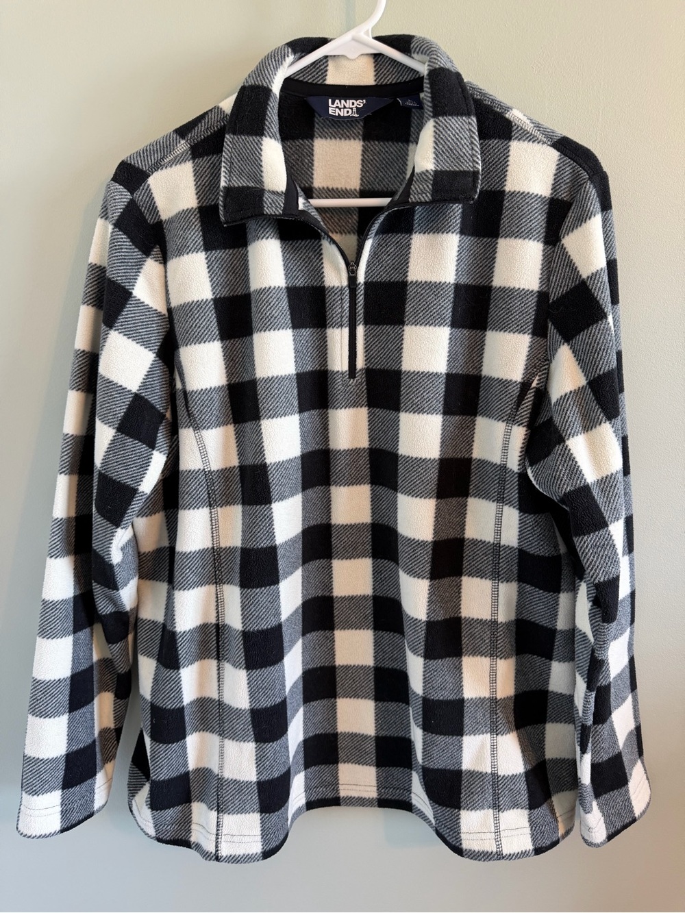 Lands' End Women’s Black & Ivory Buffalo Check Quarter-Zip Fleece Pullover